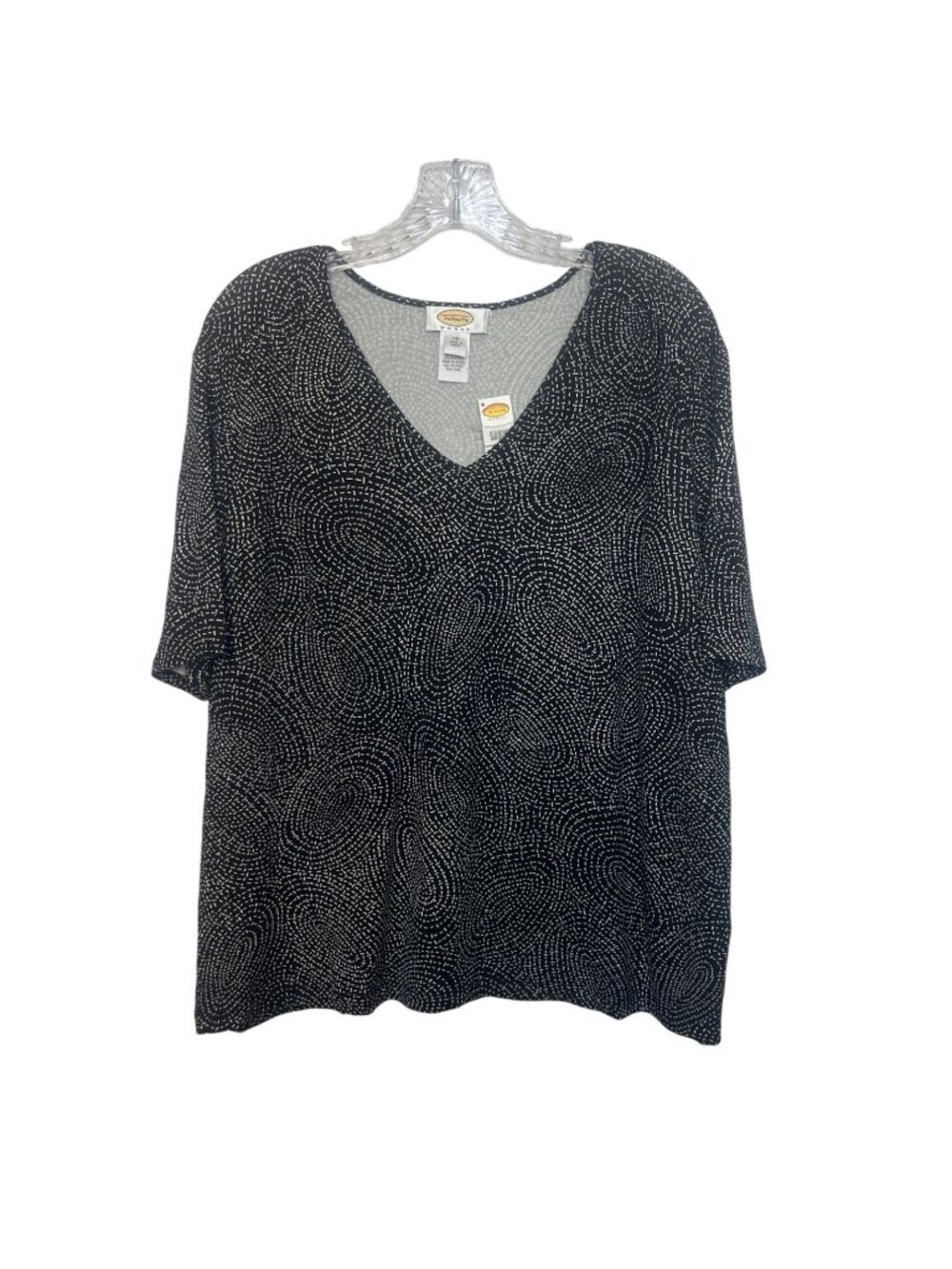 Vintage Talbots Vneck Top Woman 1X Black White‎ New Swirl Print
